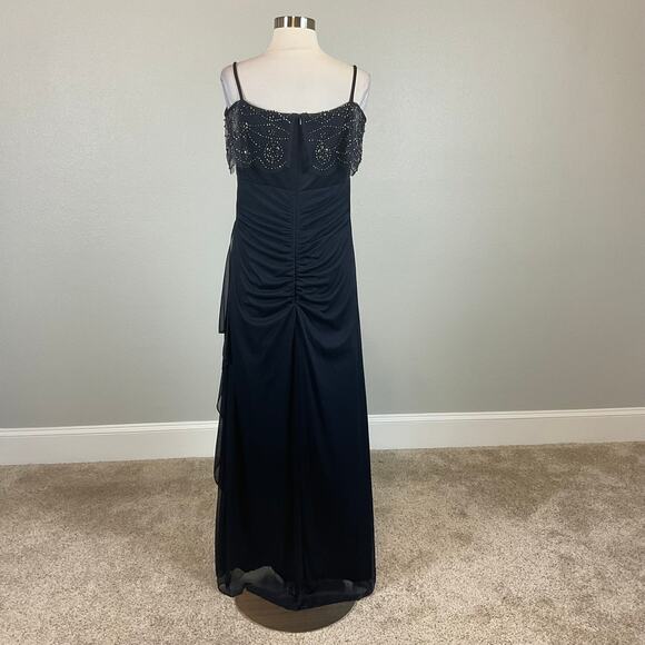 XSCAPE Off the Shoulder Beaded Chiffon Evening Gown Blue Size 16 Long Formal - Picture 6 of 13